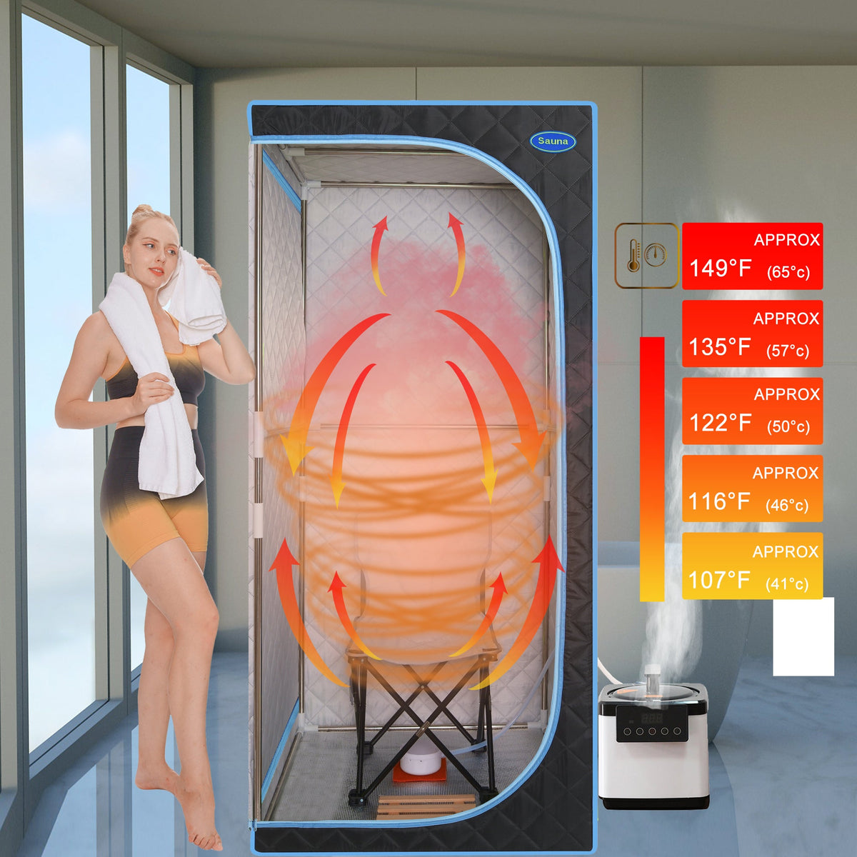 Full Size Portable Steam Sauna Tent with Stainless Steel Frame - Black, photo 10 of 17
