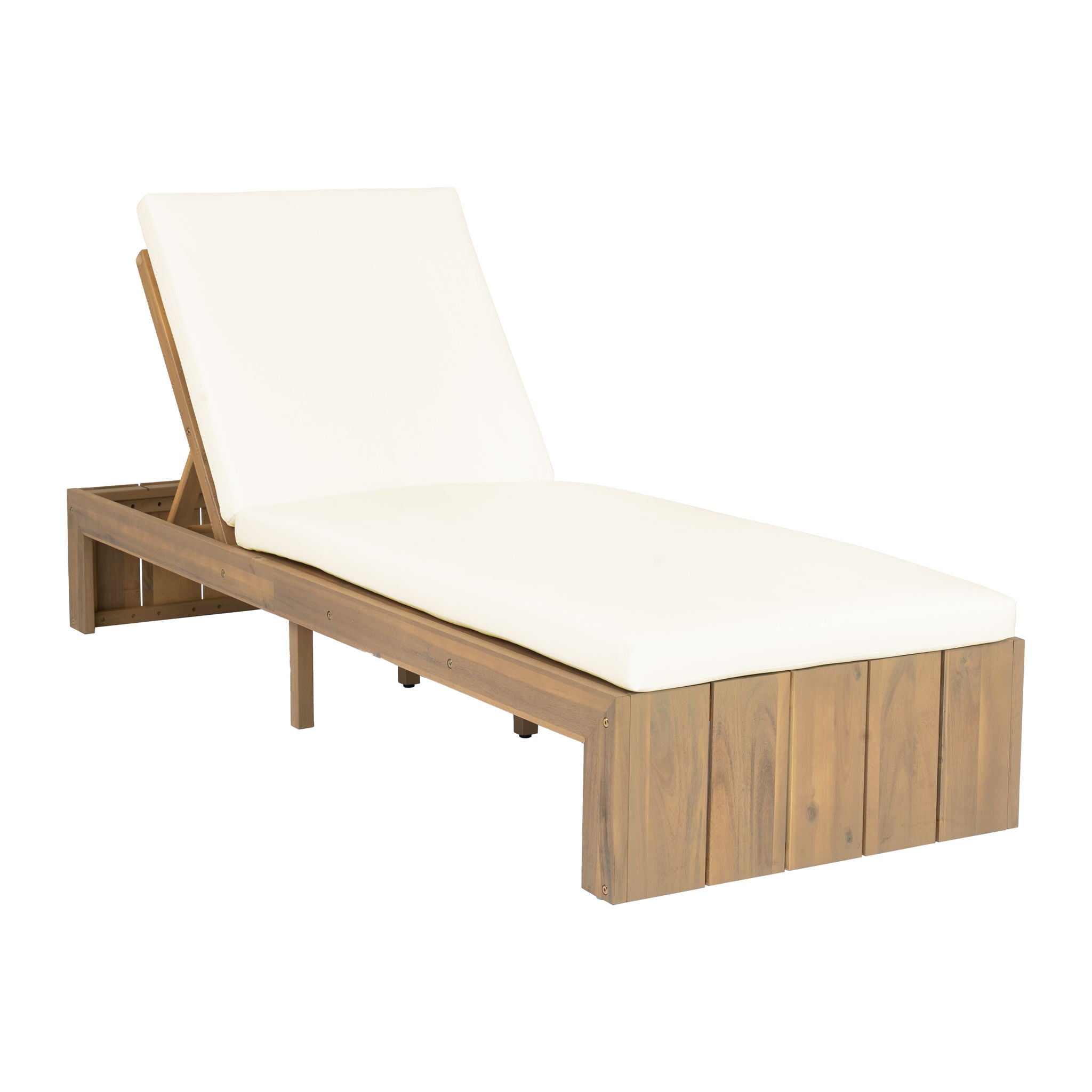 Adjustable Outdoor Chaise Lounge Patio Recliner - Beige / Light Teak by HouseOfZazla
