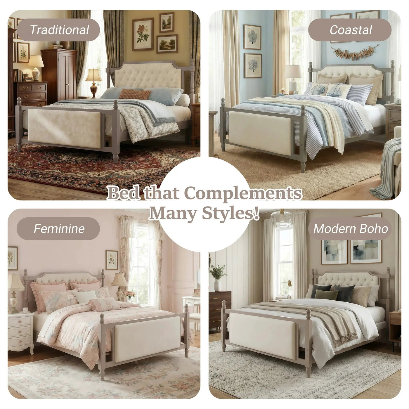 Queen Size Upholstered Platform Bed with Button Tufted Headboard by HouseOfZazla