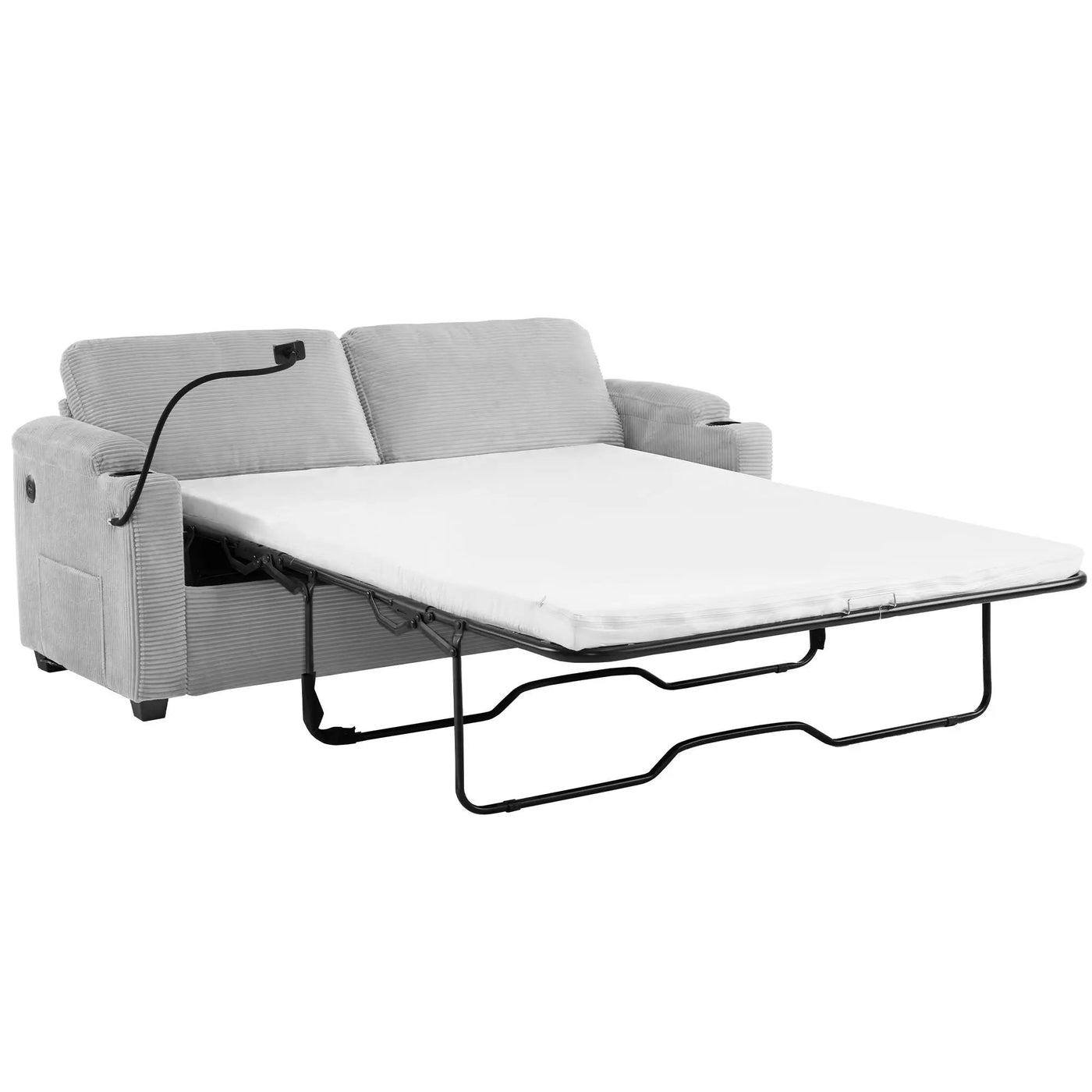 Sleeper Sofa Loveseat Sofa With Full Size Mattress, 2 USB Ports, 2 Cup Holders, 2 Side Pockets And Phone Holder by HouseOfZazla