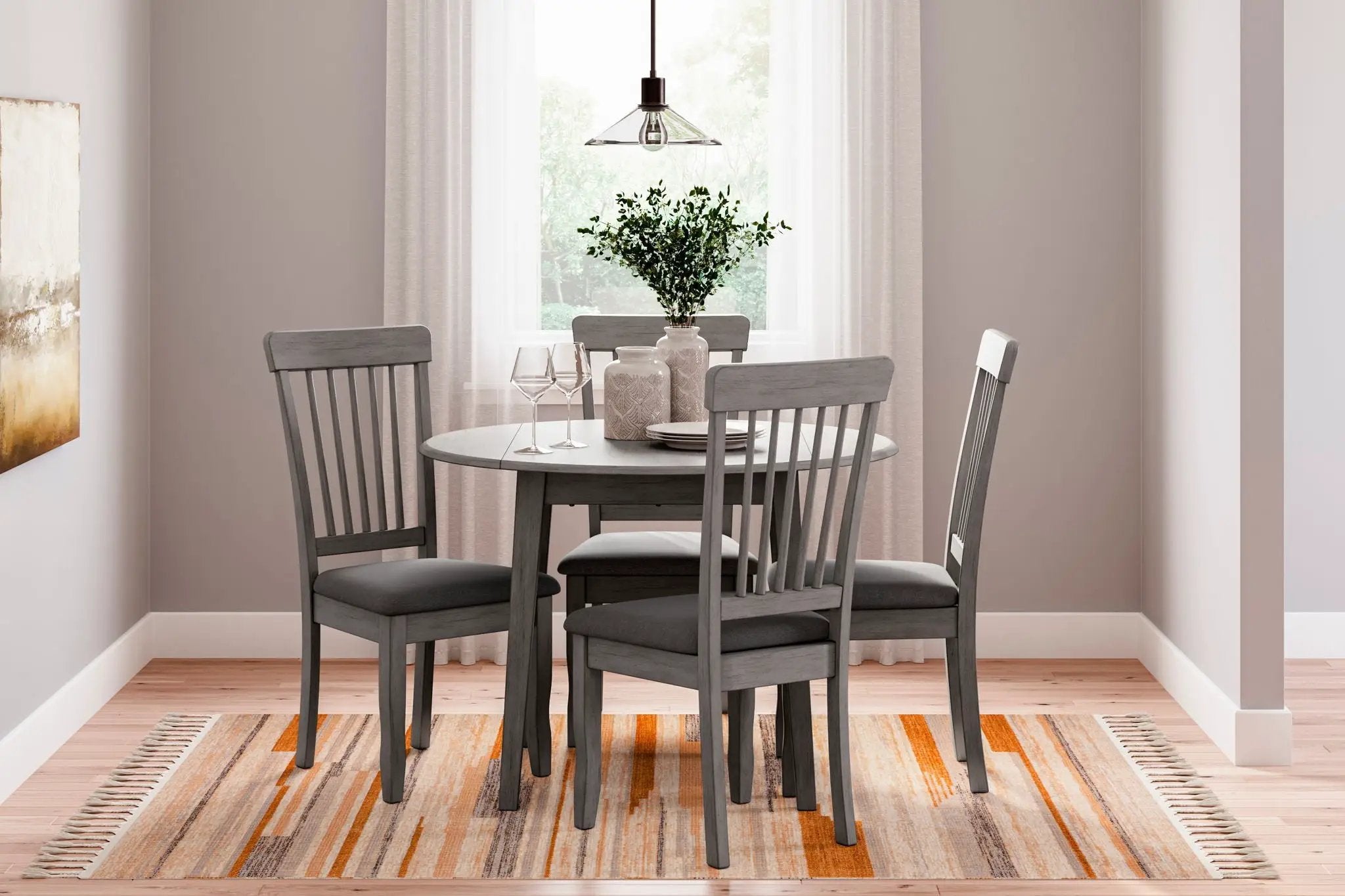 Shullden - 5 Pc. - Drop Leaf Table, 4 Side Chairs - Gray by Unique Piece Furniture