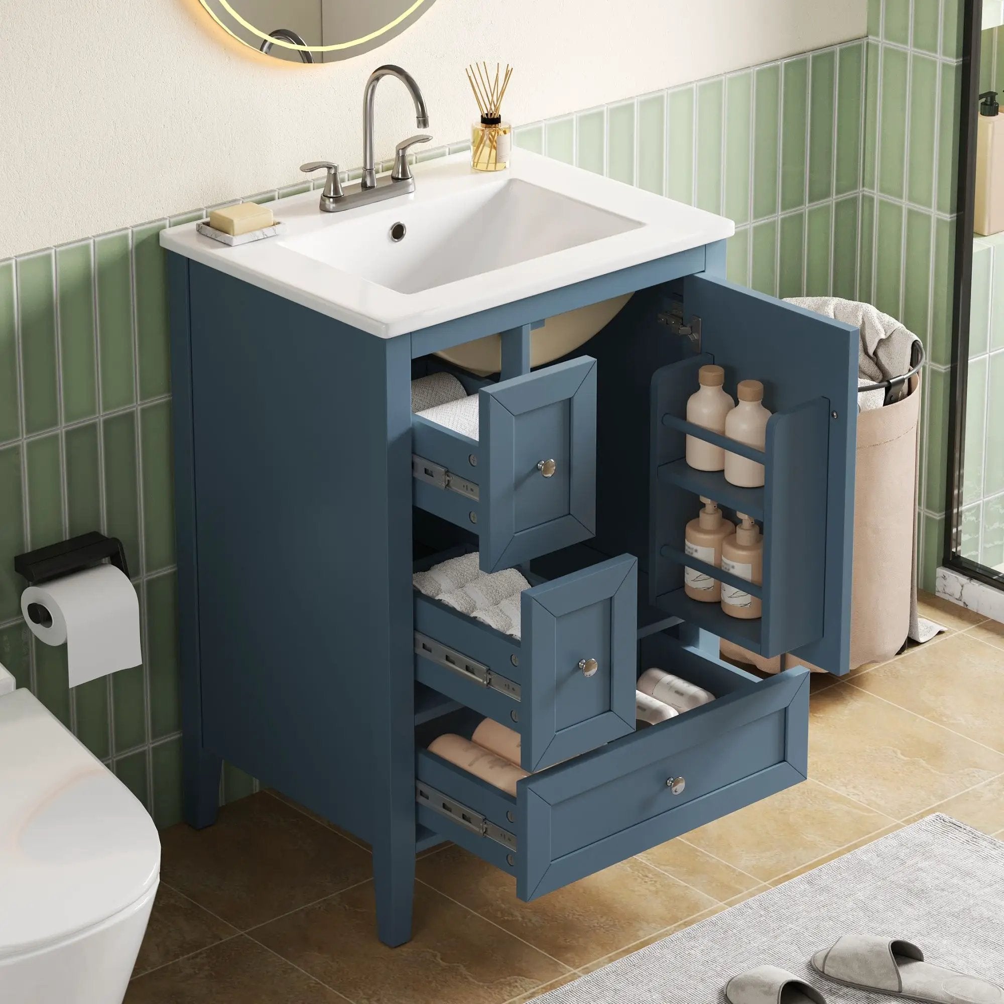 Modern Bathroom Vanity With Sink, Soft Close Drawers & Door, Storage Rack by HouseOfZazla