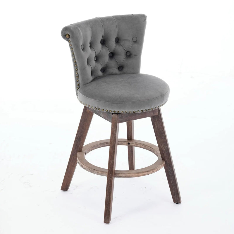 26" Counter Height Bar Stools Set of 2 with 360° Swivel and Velvet Upholstery by HouseOfZazla