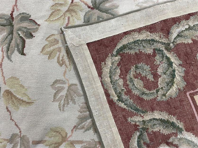 Aubusson Needlepoint Rug 9x12, Flatweave Carpet, Leaves, Wool, New, Handmade by Jewel Rugs