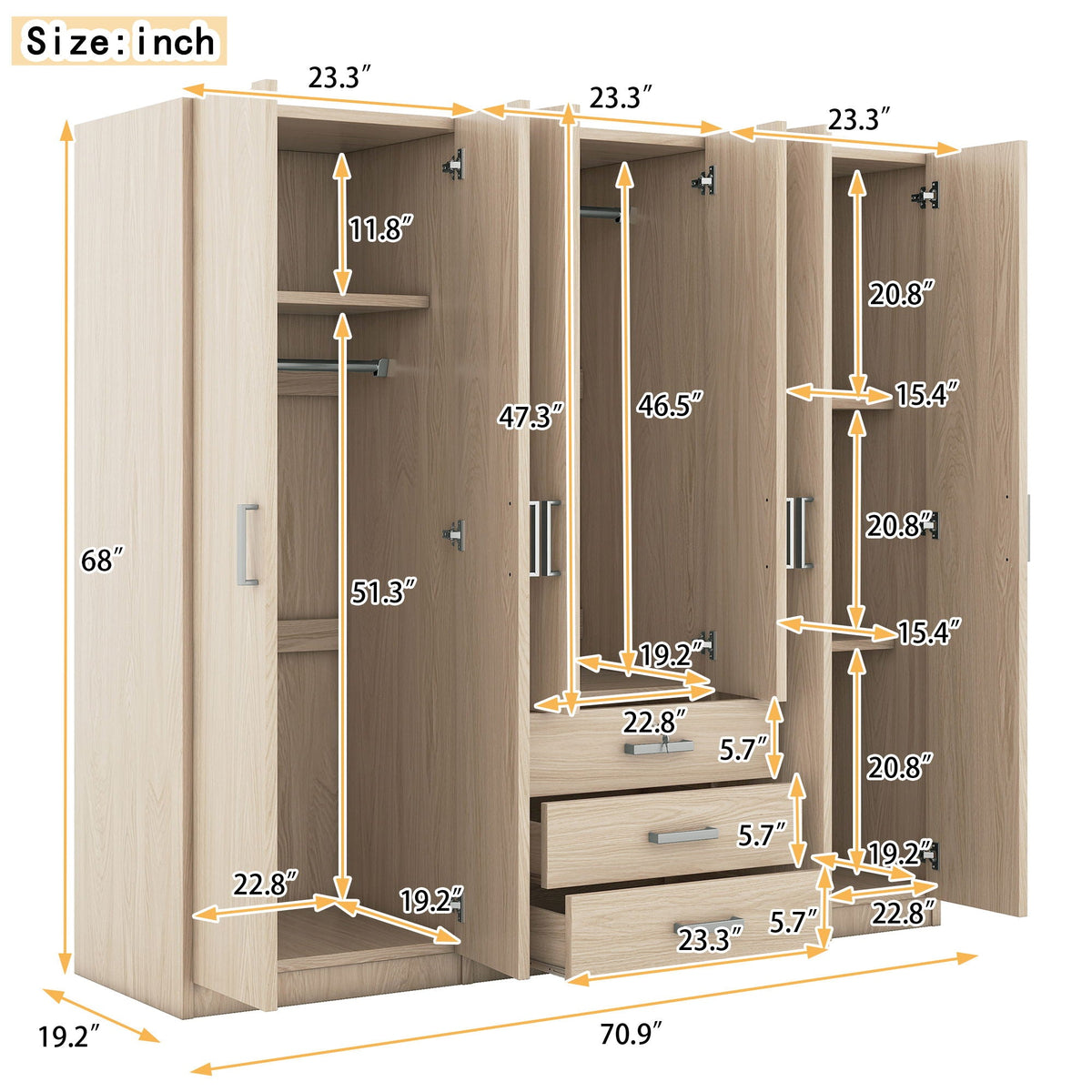 6 Doors Wardrobe Storage For Bedroom, With Big Drawers, photo 5 of 21