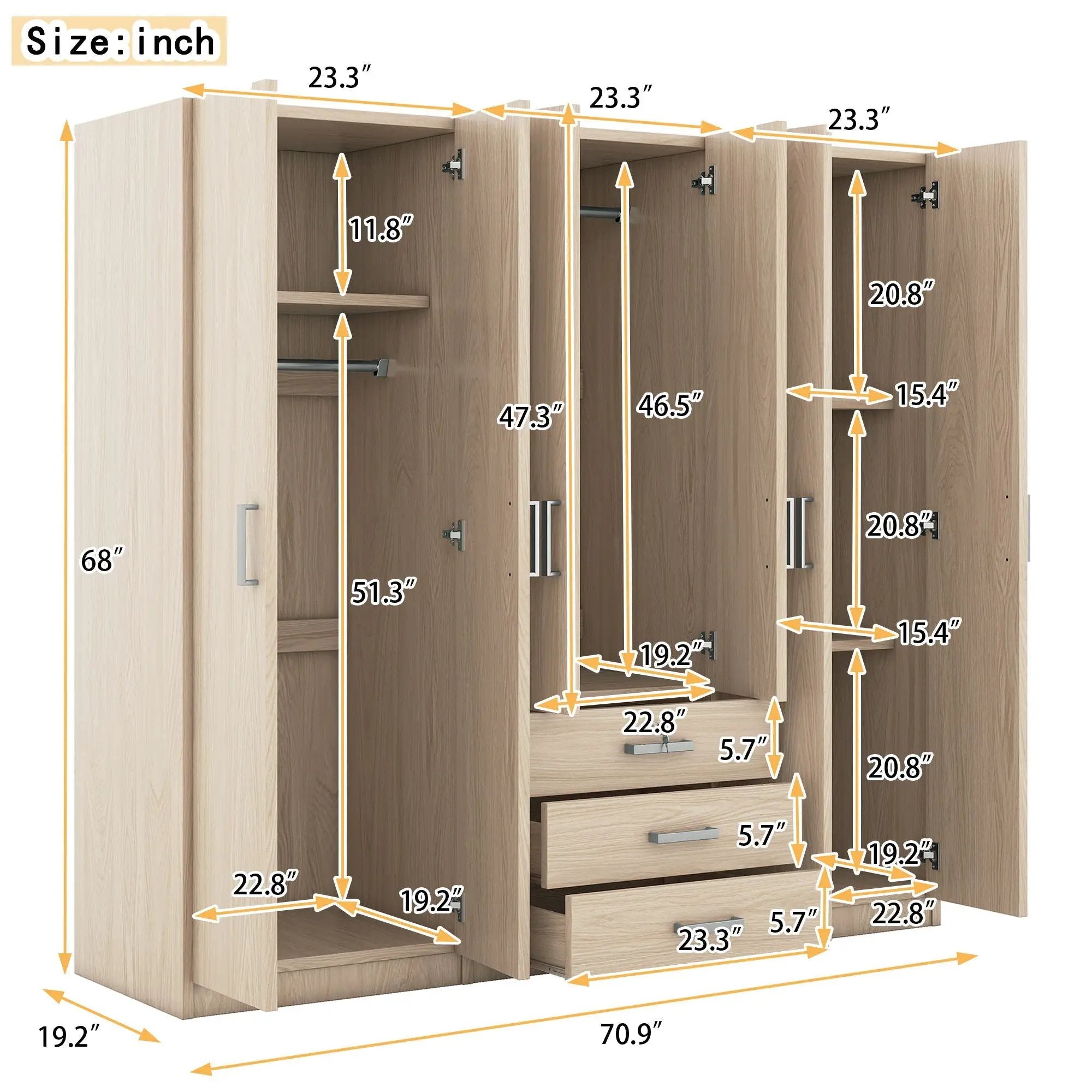 6 Doors Wardrobe Storage For Bedroom, With Big Drawers by HouseOfZazla