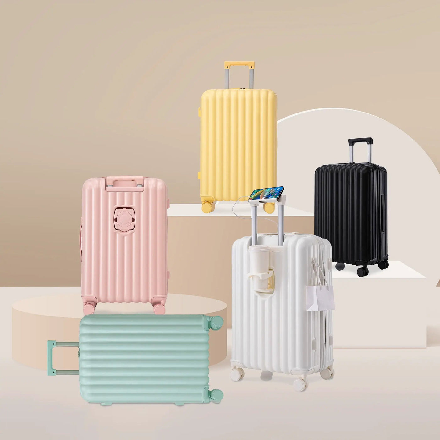 20" / 24" / 28" 3 Pieces / Set Spinner Wheel Luggage, Carry On Suitcase, With Cup Holder & USB Port & Phone Holder by HouseOfZazla