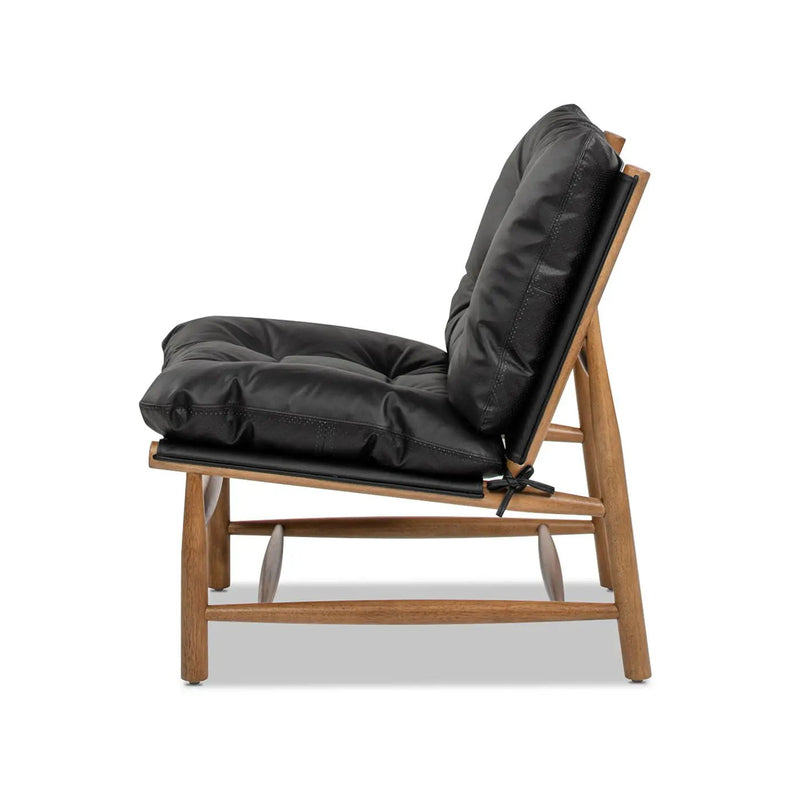 Oxford Leather Mid-Century Modern Accent Chair - Noir Black by HouseOfZazla