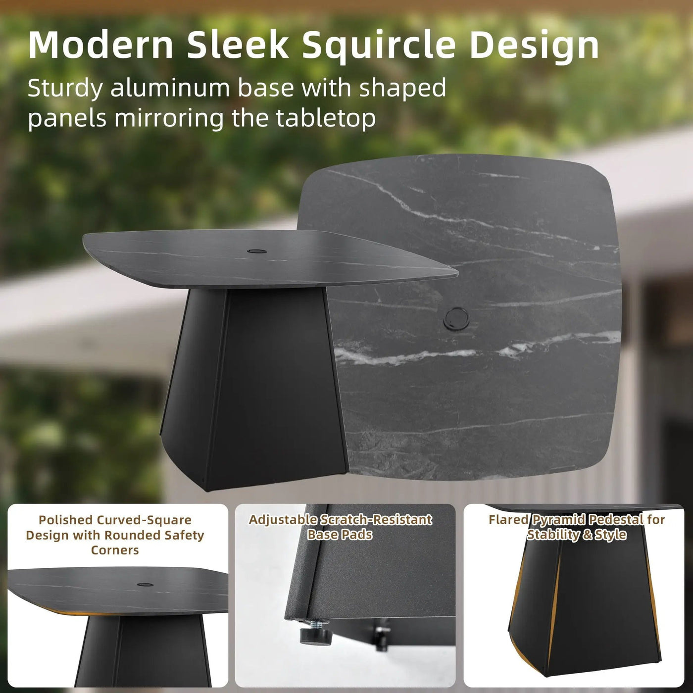 Outdoor Patio Dining Set, Squircle Dining Table, Dining Chairs With Sunbrella Cushions by Unique Piece Furniture
