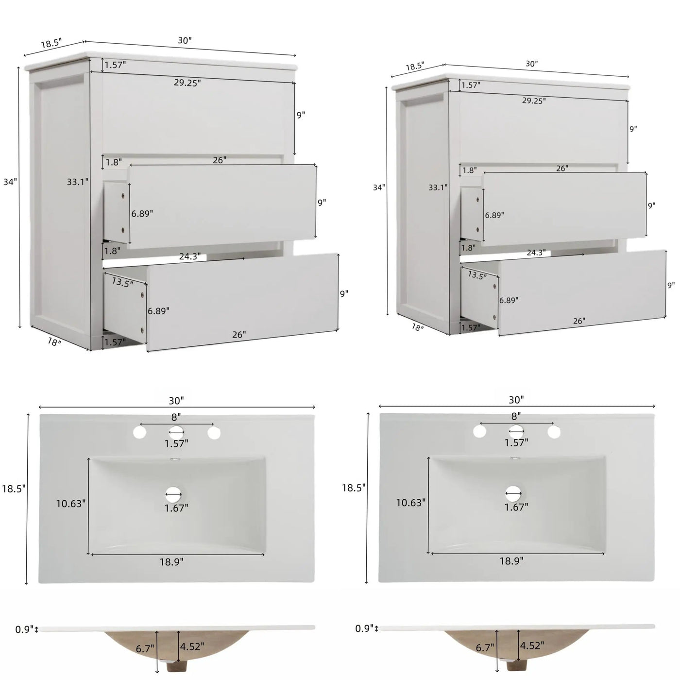 Double Sinks Bathroom Vanity Set with 2 Ceramic Basins by HouseOfZazla