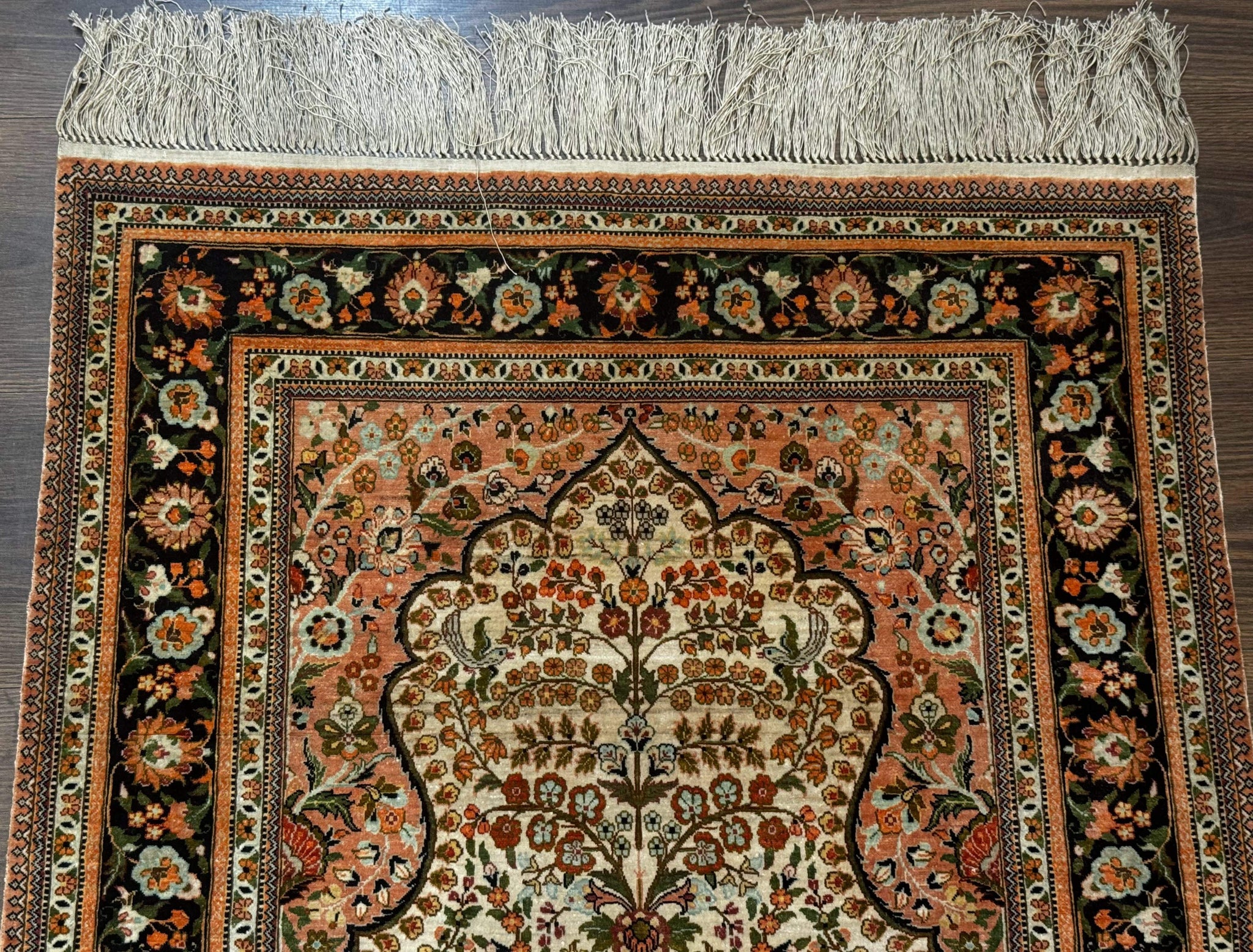 Exceptional Silk Rug 2.6 x 4, Very Fine 630 KPSI, Persian Vase Tree of Life Bird Pictorials, Handmade by Jewel Rugs