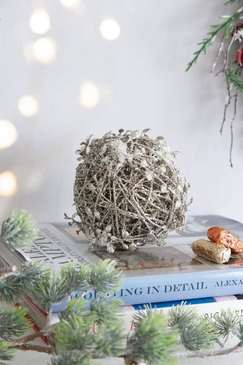 Iced Leaf/Twig Ball Christmas Tree Ornaments - Set of 4 by HouseOfZazla