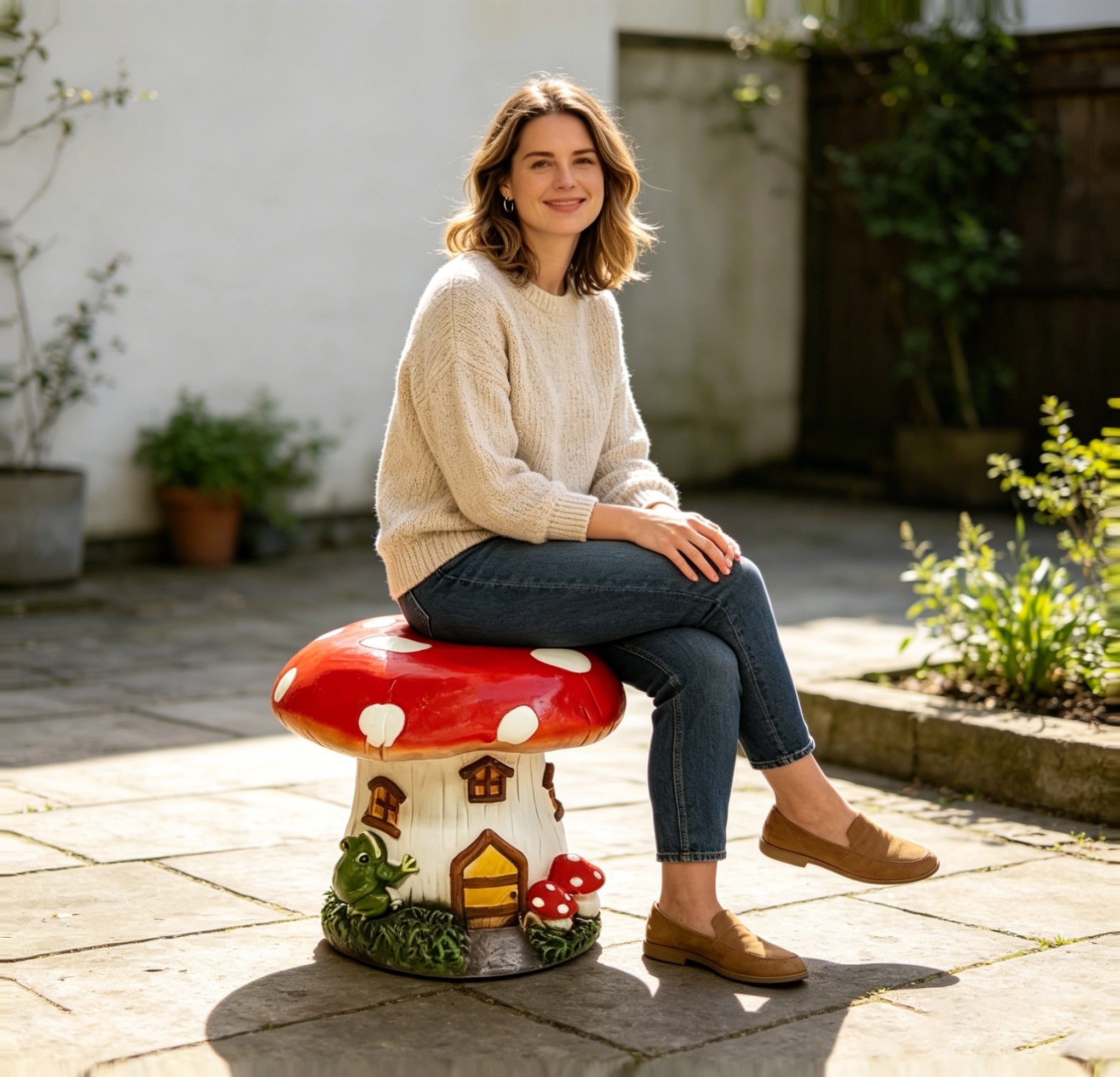 13.4" Mushroom House Garden Stool by HouseOfZazla