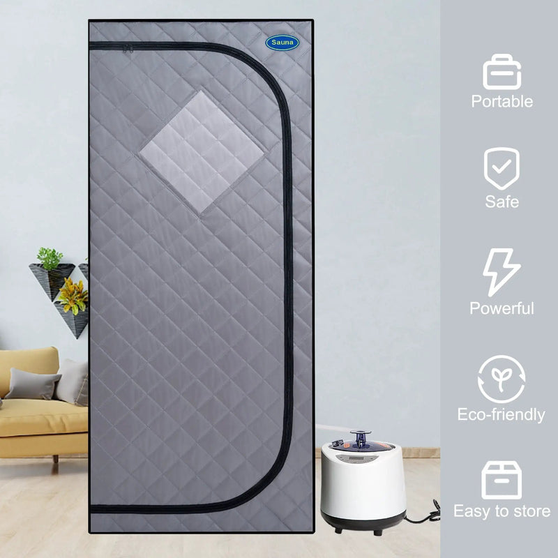 Full Size Portable Grey Steam Sauna tent–Personal Home Spa, with Steam Generator, Remote Control, Foldable Chair, Timer and PVC Pipe Connector Easy to Install.Fast heating, with FCC Certification by HouseOfZazla