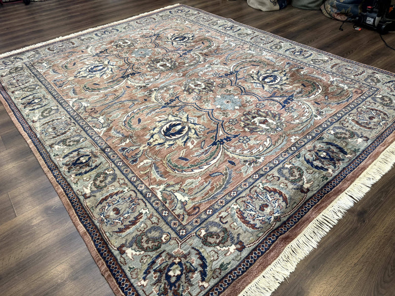 Indo Persian Mahal Rug 8x10, Traditional Wool Oriental Carpet, Pink by Jewel Rugs