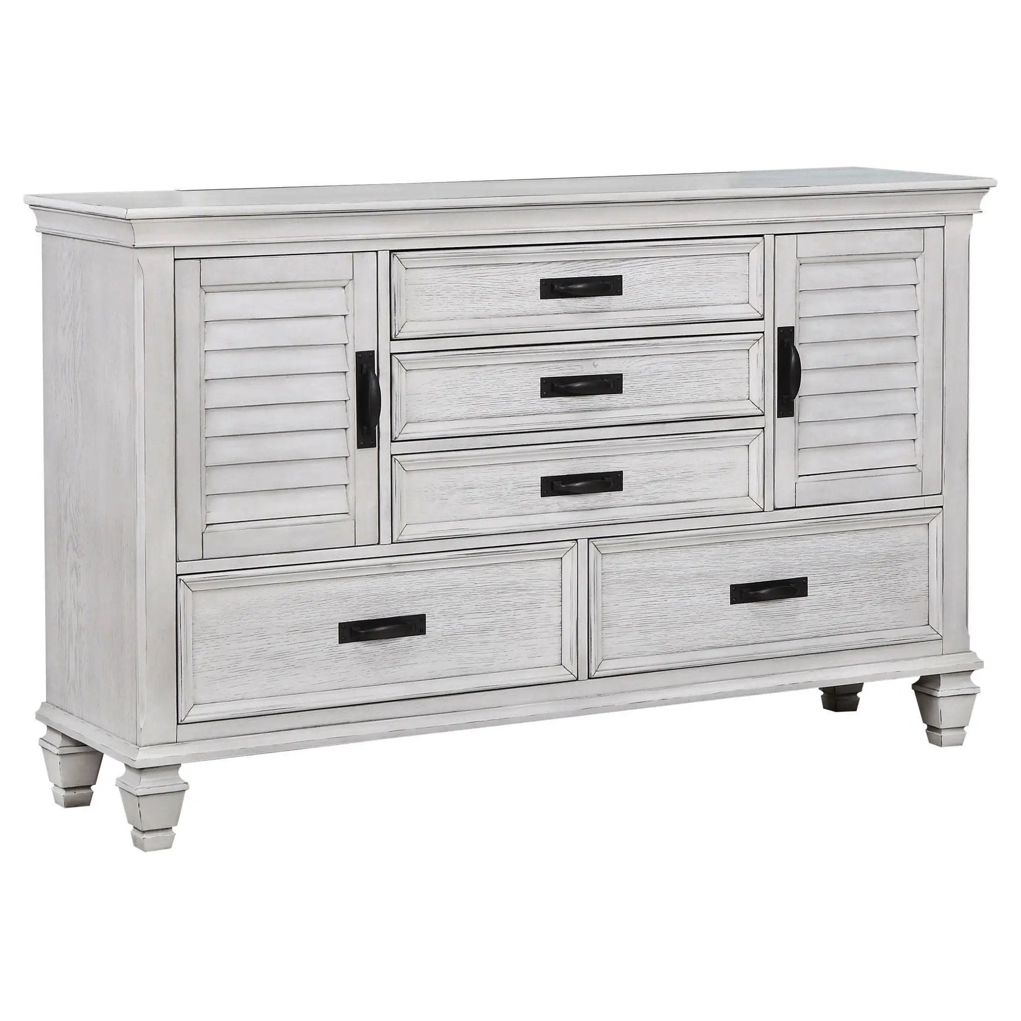 Franco 5-drawer Dresser Distressed White by Unique Piece Furniture