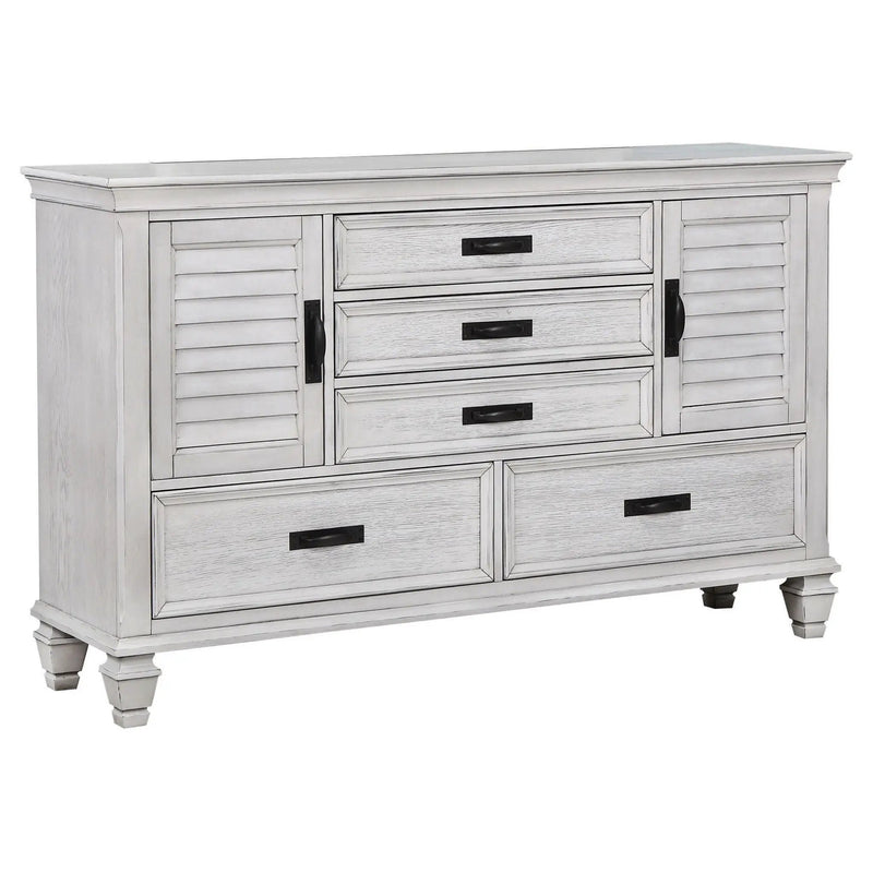 Franco 5-drawer Dresser Distressed White by Unique Piece Furniture