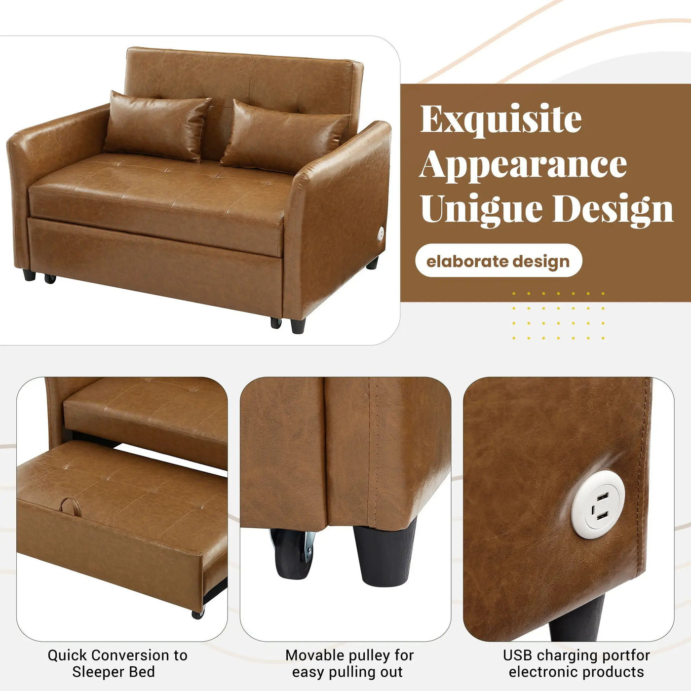 Convertible Sleeper Sofa Bed With 3 USB Ports by HouseOfZazla