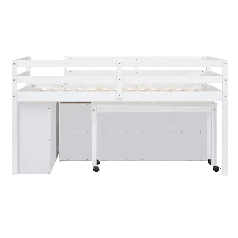 Loft Bed With Retractable Writing Desk And 4 Drawers, With Lateral Portable Desk And Shelves by HouseOfZazla