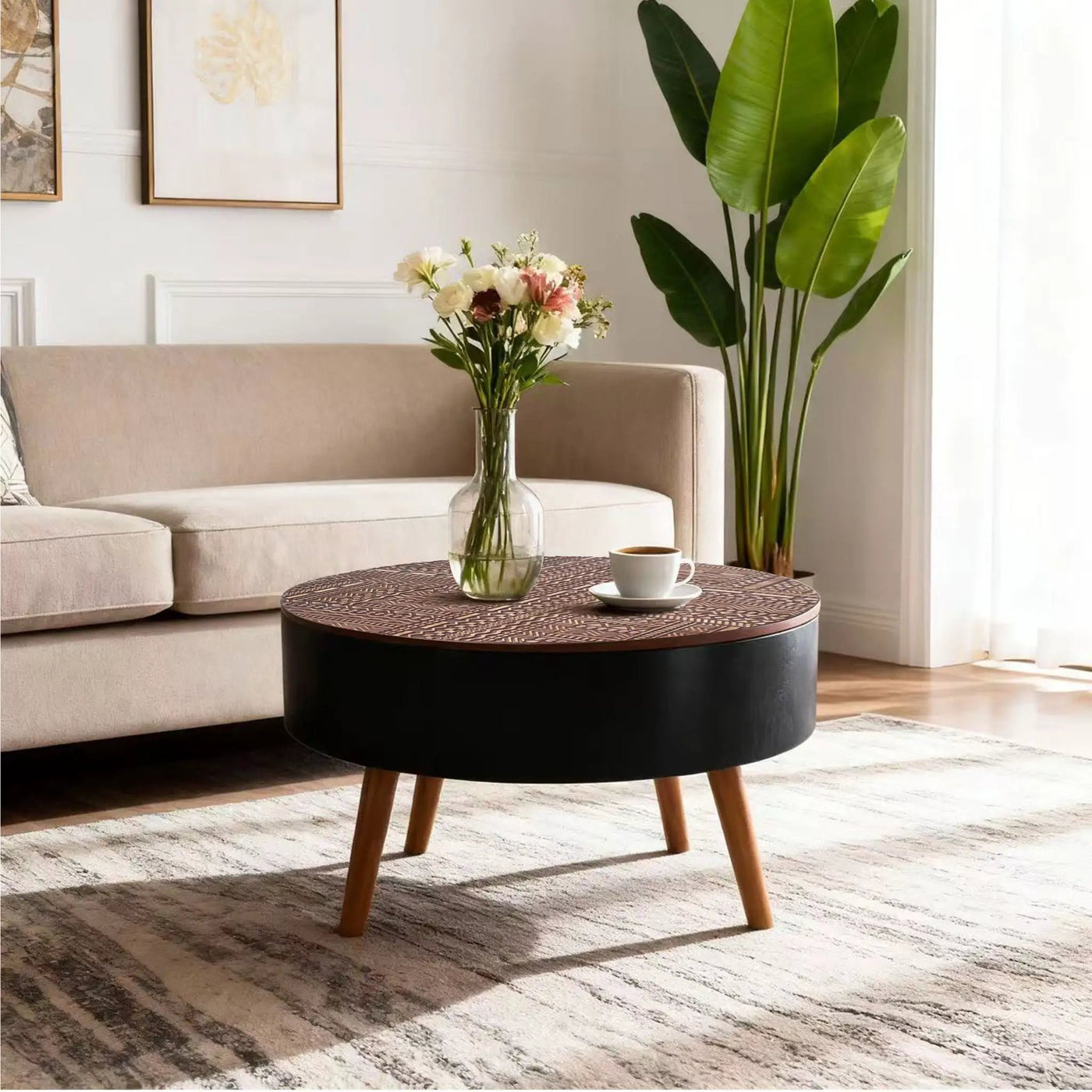 Round Coffee Table With Storage Function For Living Rooms by HouseOfZazla