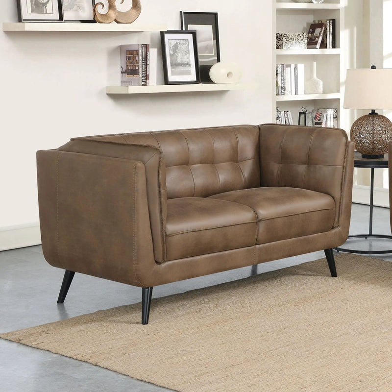 Maximillion - Tuxedo Arms Loveseat - Brown by HouseOfZazla