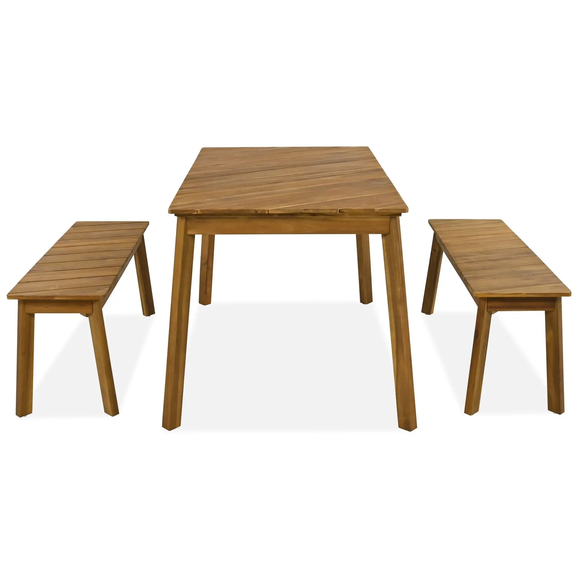 3 Pieces Acacia Wood Table Bench Dining Set For Outdoor & Indoor Furniture With 2 Benches, Picnic Beer Table For Patio, Porch, Garden, Poolside - Natural by Unique Piece Furniture