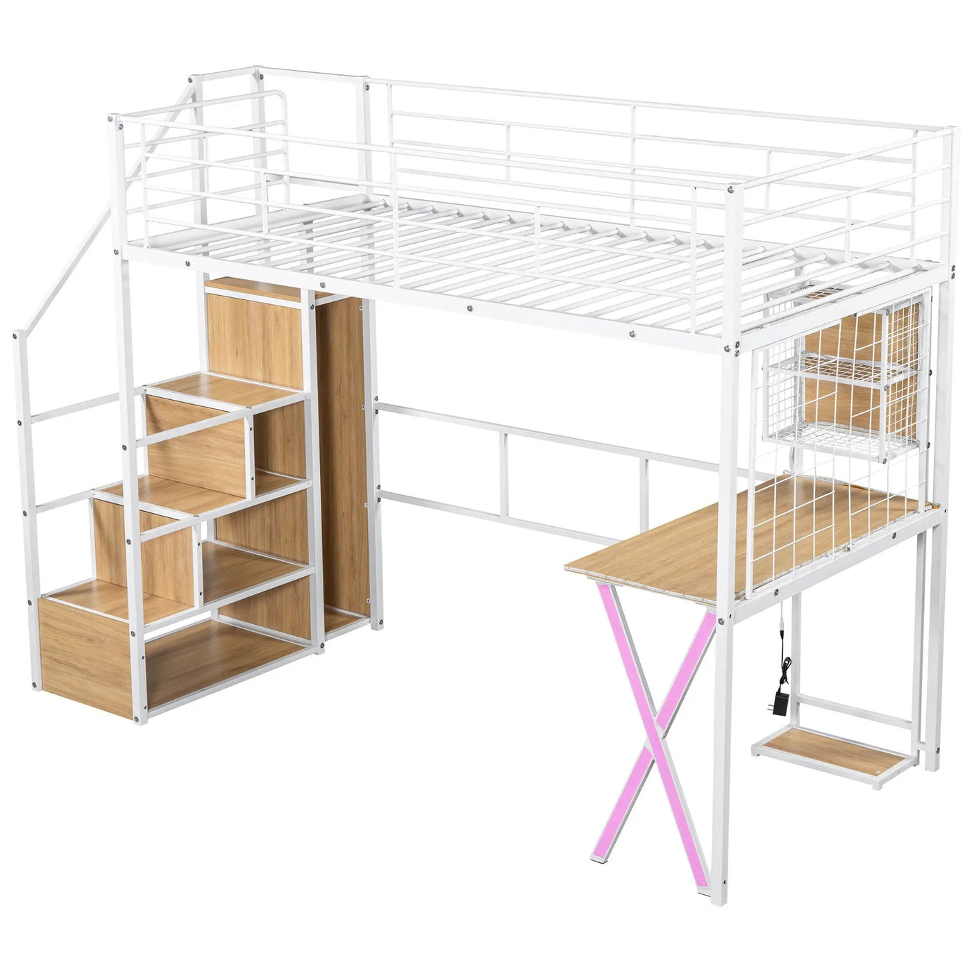 Loft Bed With Built In Work Station, Wardrobe, Storage Staircase And LED by HouseOfZazla