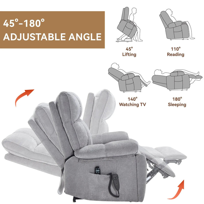 Grey Heat Massage Dual Motor Electric Power Lift Recliner by HouseOfZazla