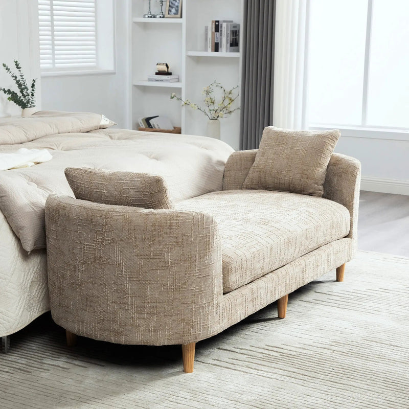 77.17" Wide Modern Upholstered End of Bed Bench with Armrests by HouseOfZazla