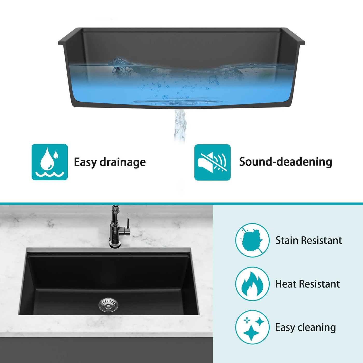 Quartz Kitchen Sink, Granite Composite Workstation Undermount by HouseOfZazla