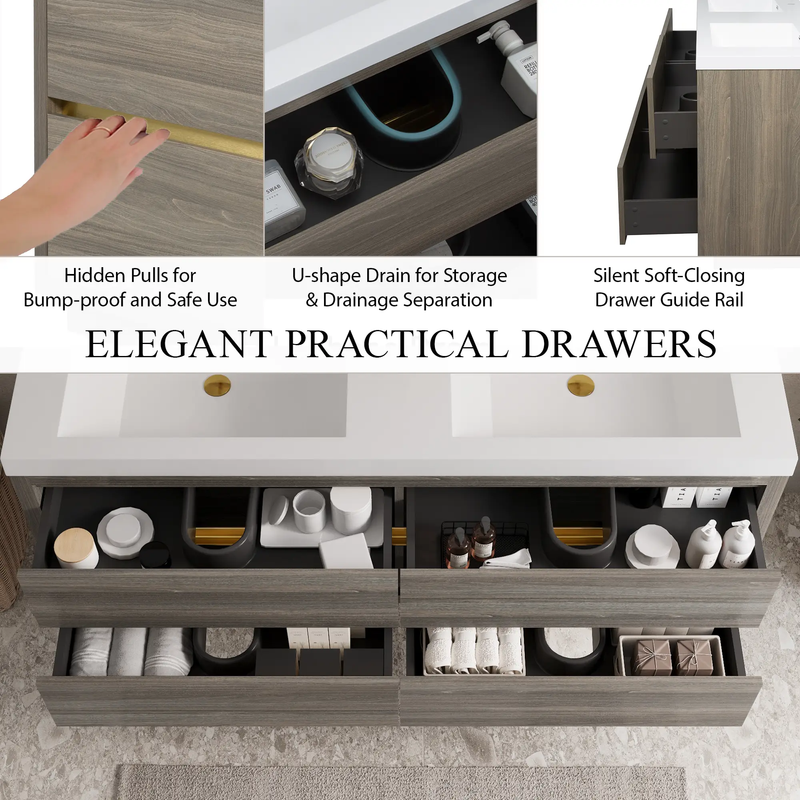 60" Wall-Mounted Bathroom Vanity with Double Sinks and Floating Storage by HouseOfZazla