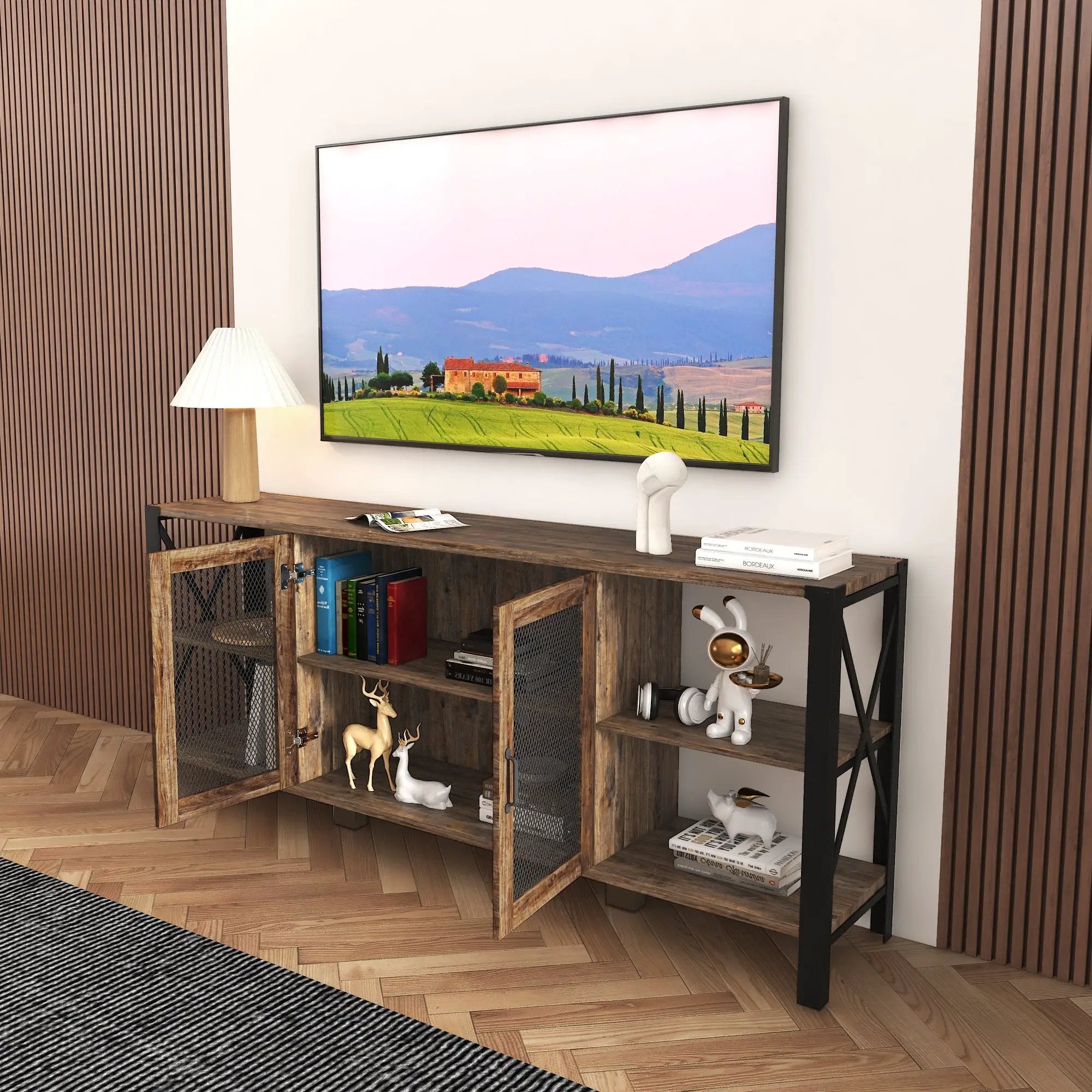 Industrial 80 Inch TV Stand for Living Room & Bedroom by HouseOfZazla