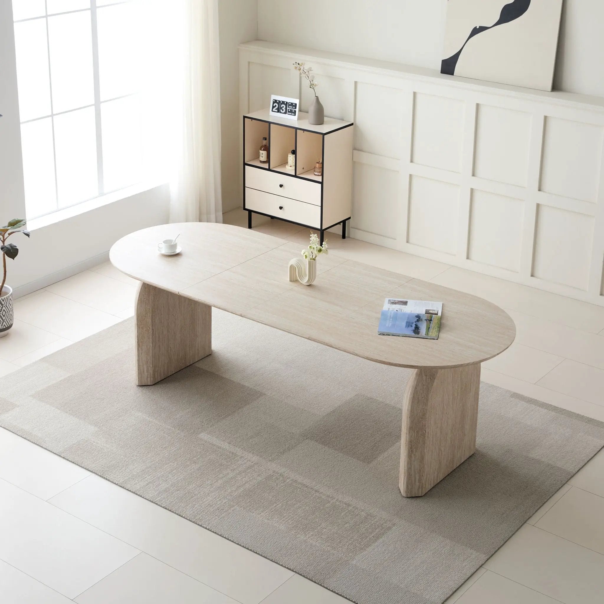 Oval Extendable Dining Table With Dual Pillar Design - Off White by Unique Piece Furniture
