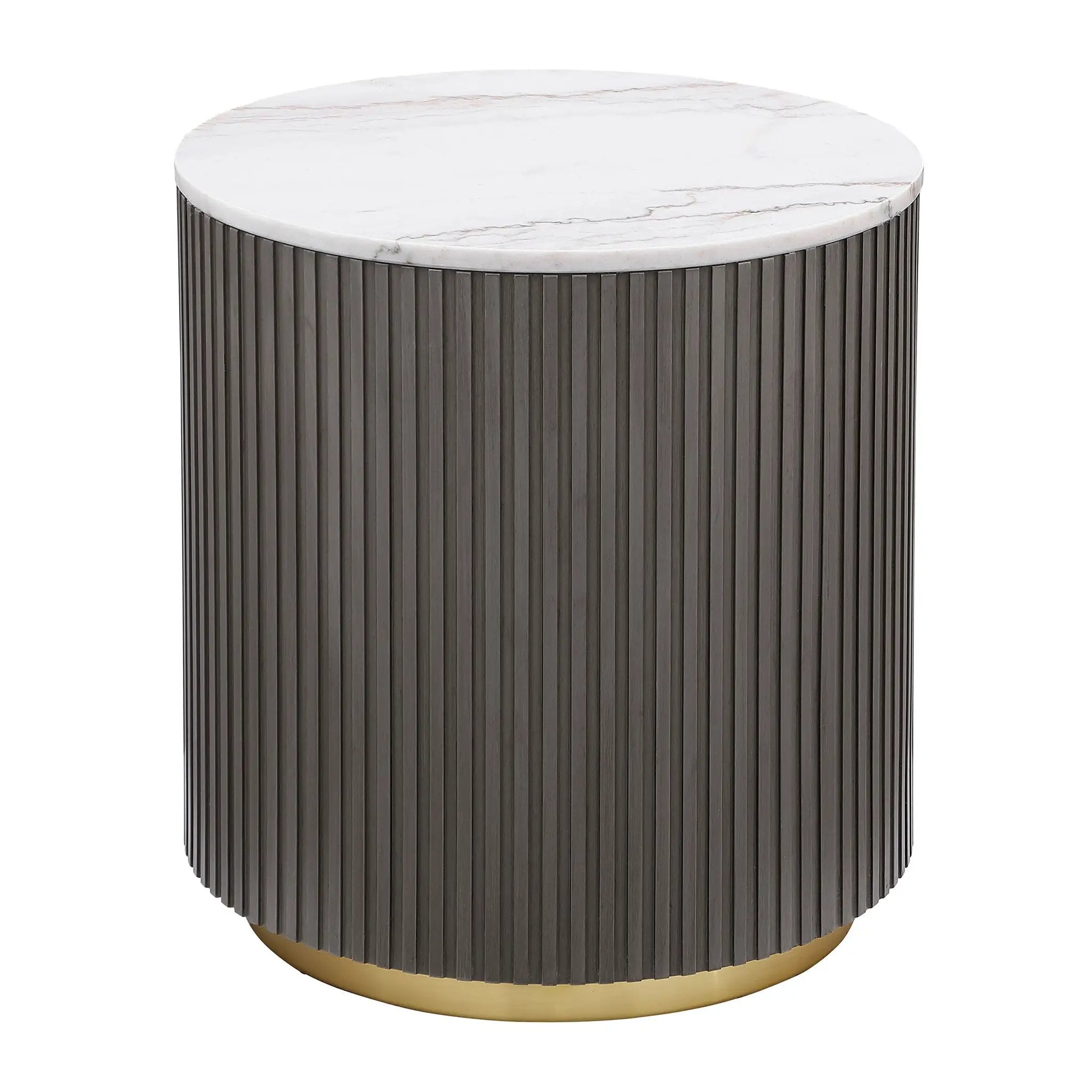 Jason Round White Marble Top Side End Table Charcoal by Unique Piece Furniture