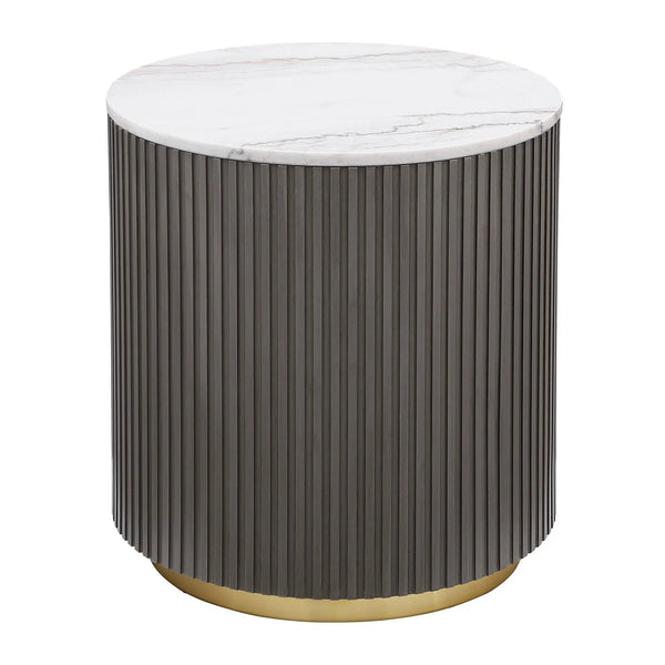 Jason Round White Marble Top Side End Table Charcoal