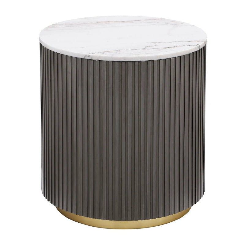 Jason Round White Marble Top Side End Table Charcoal by Unique Piece Furniture