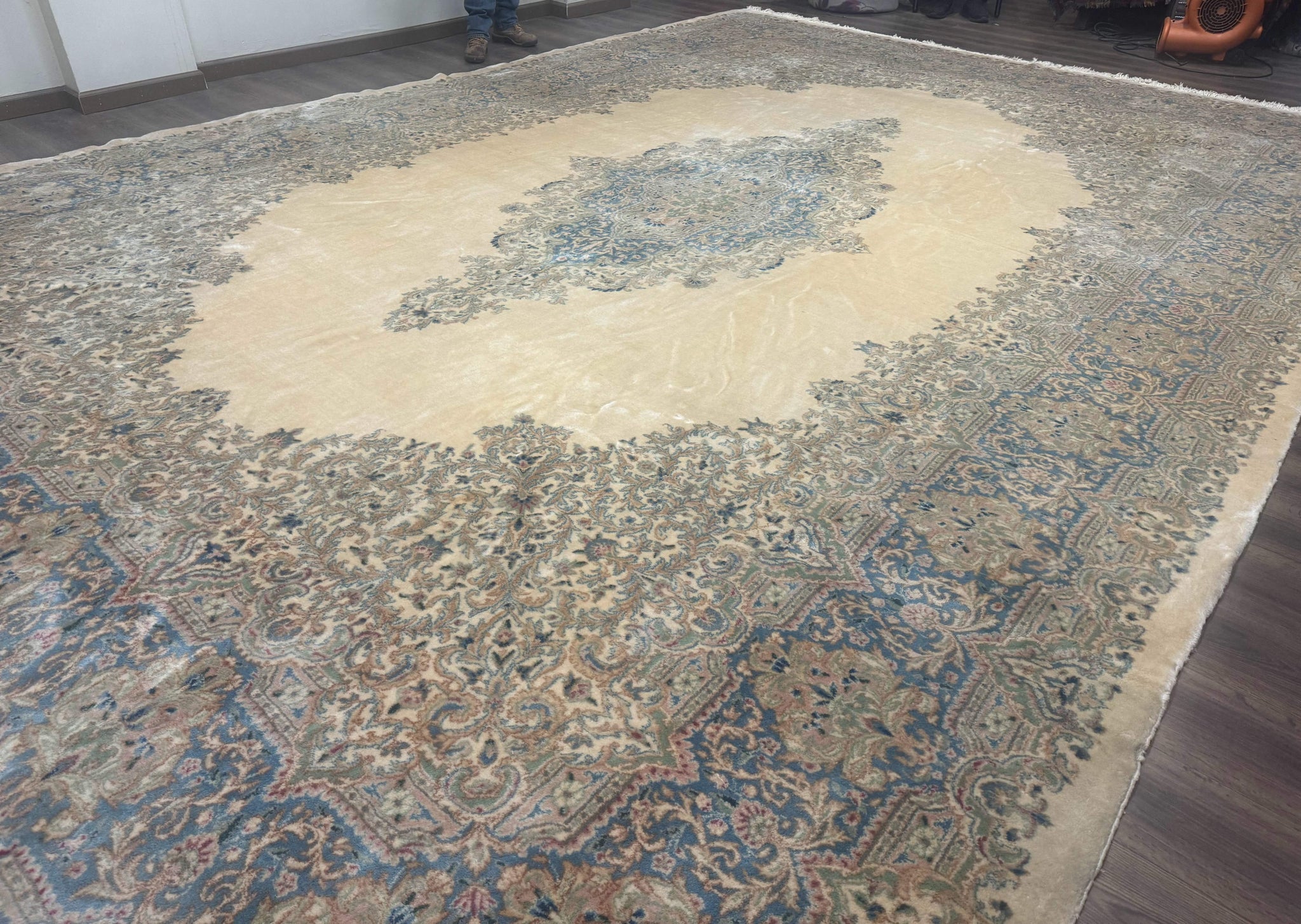 Palace Size Persian Kerman Rug 12x18, Floral Semi Open Field, Signed, Fine 240 KPSI by Jewel Rugs