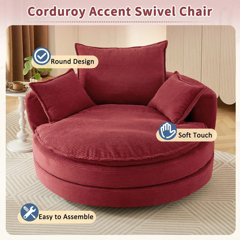 360° Swivel Accent Barrel Chair With Dual Layer Cushion And 3 Removable Pillows by Unique Piece Furniture
