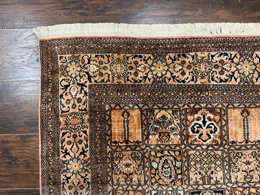 Indian Kashmiri Silk Rug 4x6, Panel Design, Multicolor, Fine by Jewel Rugs