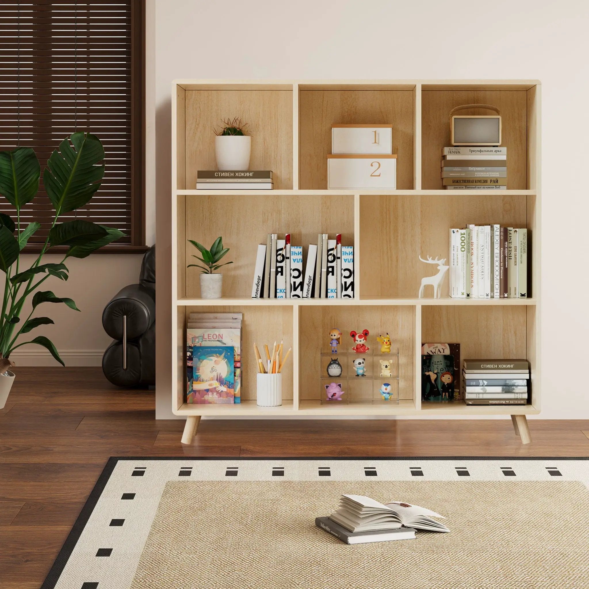 8 Compartment Storage Cabinet With Fixed Shelves For Books - Wood by Unique Piece Furniture