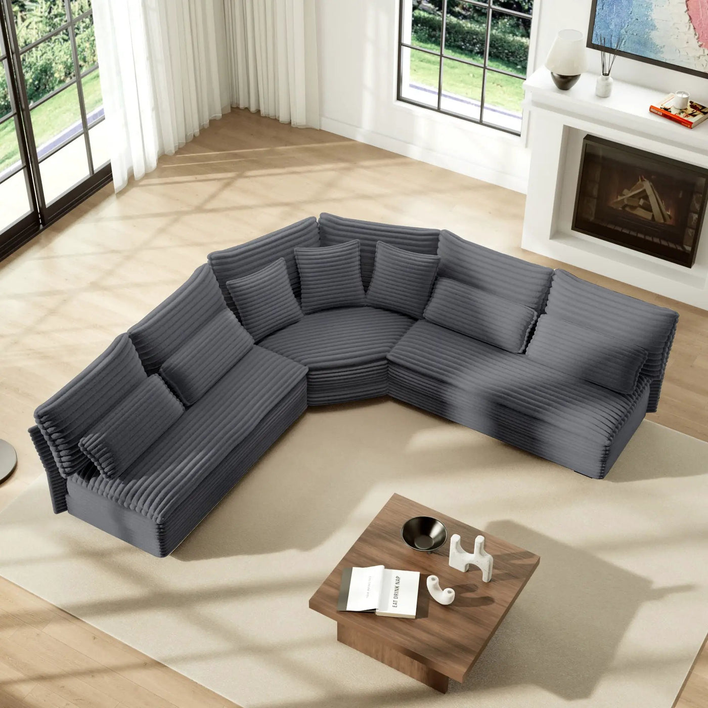 5 Seater L Shaped Sectional Sofa With Curved Corner, 7 Pillows by HouseOfZazla