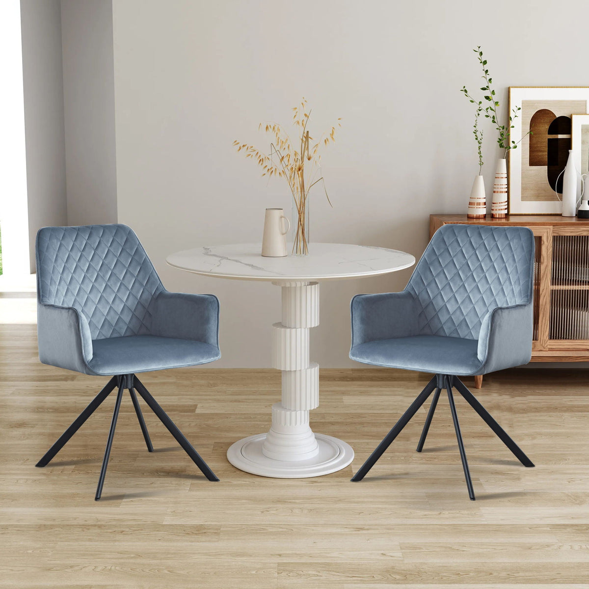 Modern Desk Chair No Wheel, Ergonomic Office Chair Home Office Upholstered Chair, Computer Chair For Bedroom, Reception Room, Living Room With Metal Legs - Blue, photo 2 of 7