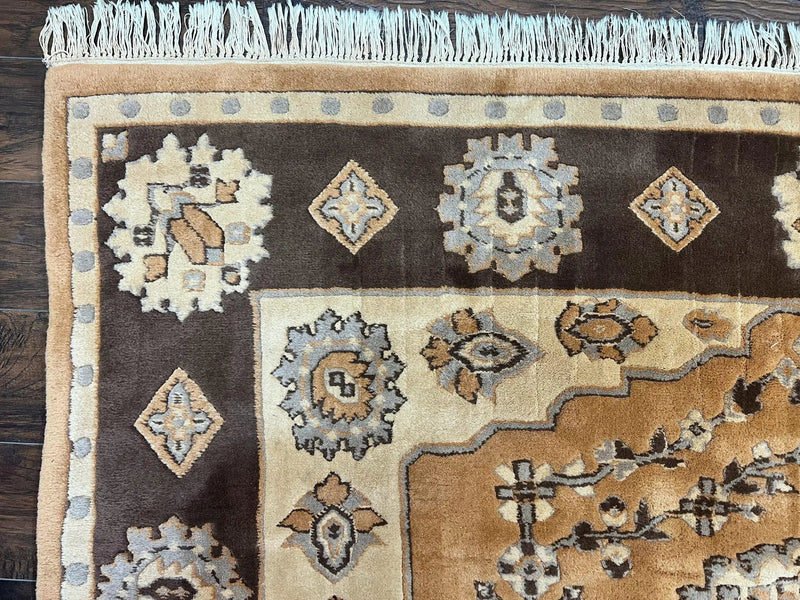 Indian Oushak Rug 8x10, Wool Hand Knotted Vintage Carpet by Jewel Rugs