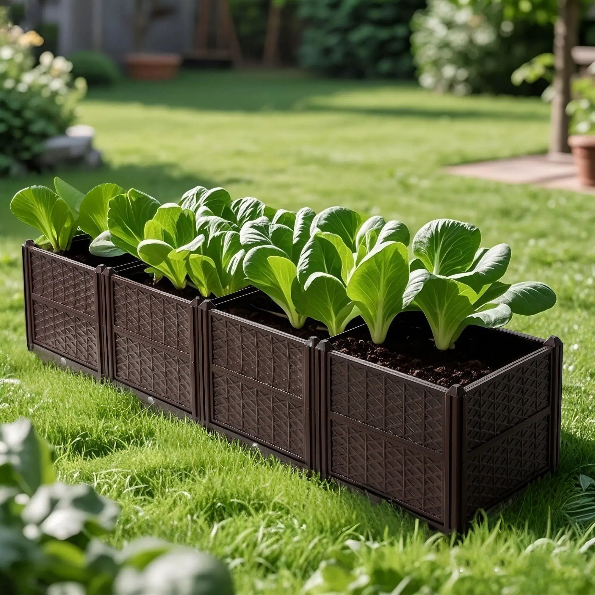 Indoor / Outdoor Rectangular Plastic Planting Box Kit For Vegetables, Herbs, Flowers & Succulents, Coffee, Polypropylene, 62.80" - Coffee by HouseOfZazla