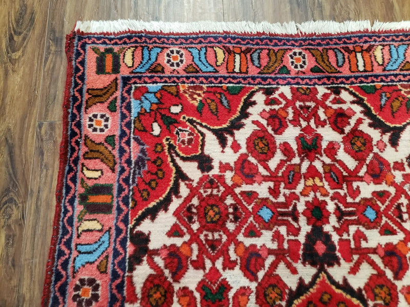 3' 2' X 5' 1" Handmade Floral Wool Rug Red Beige /Ivory by Jewel Rugs