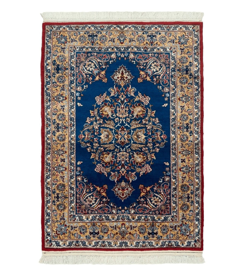 Blue Persian Qum Rug 3.6 x 5, Floral Medallion, Fine 310 KPSI by Jewel Rugs