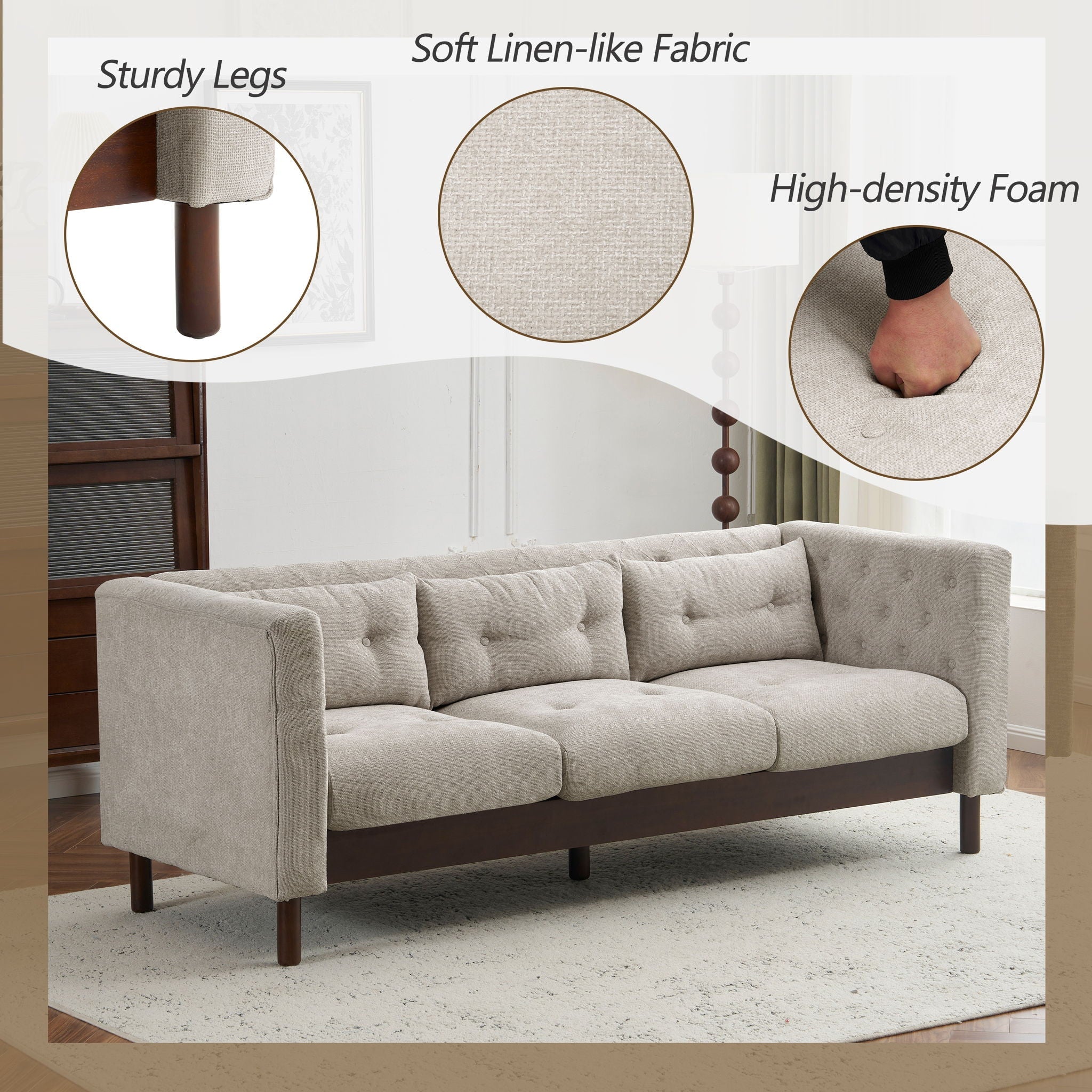 Upholstered Sofa Modern 3 Seater Sofa Couch With Tufted Design For Living Room by HouseOfZazla