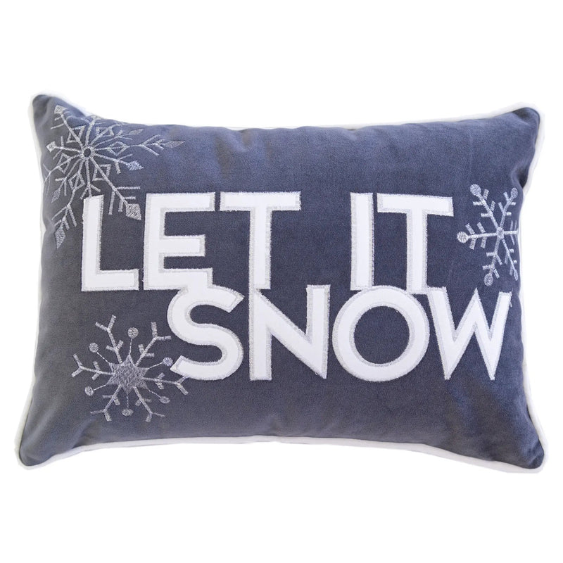 Nneka Let It Snow Gray Velvet Lumbar Pillow with Insert 14x20 by HouseOfZazla