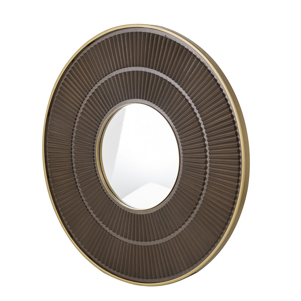 Round Wooden Wall Mirror with Iron Frame - Neutral Colorway, photo 4 of 21