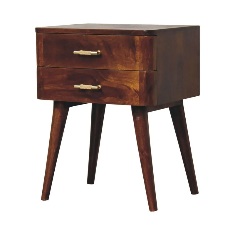 Solid Wood Chestnut T-Bar Nightstand, 2-Drawers, Nordic Legs by HouseOfZazla